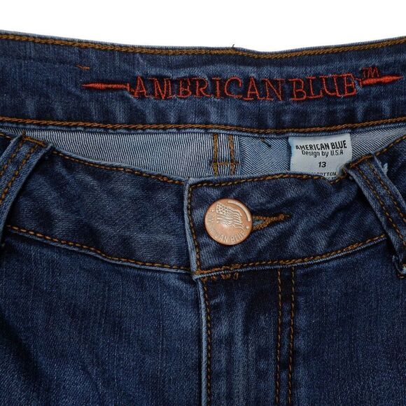 American Blue Skinny Jeans Size 13 Juniors Distressed Dark Wash Stretch 31x30 - Picture 7 of 11